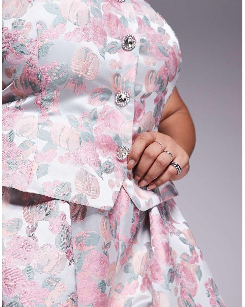 ASOS Pink Curve Jacquard Playsuit With Embellished Buttons