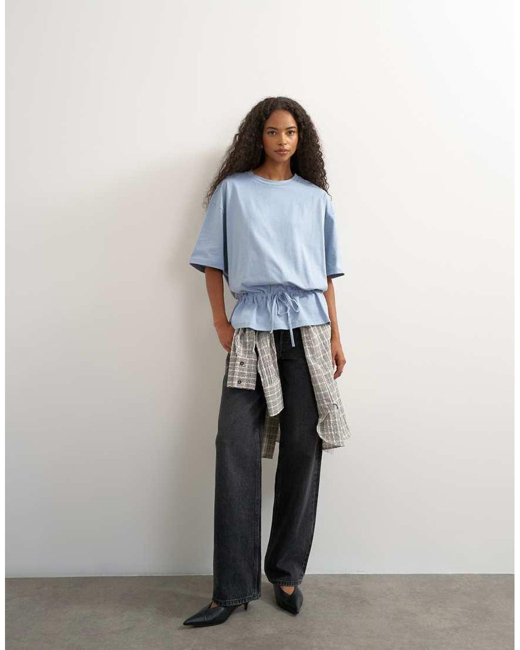 TOPSHOP Blue Tie Waist Tee