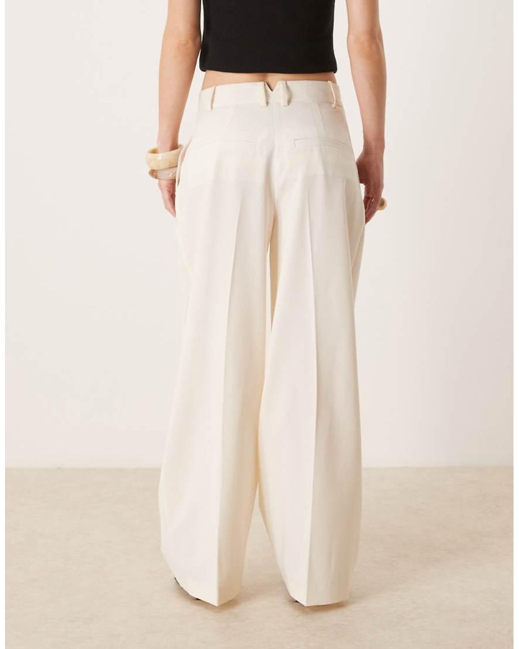 ASOS White Petite Tailored Wide Leg Trousers With Pleat Detail