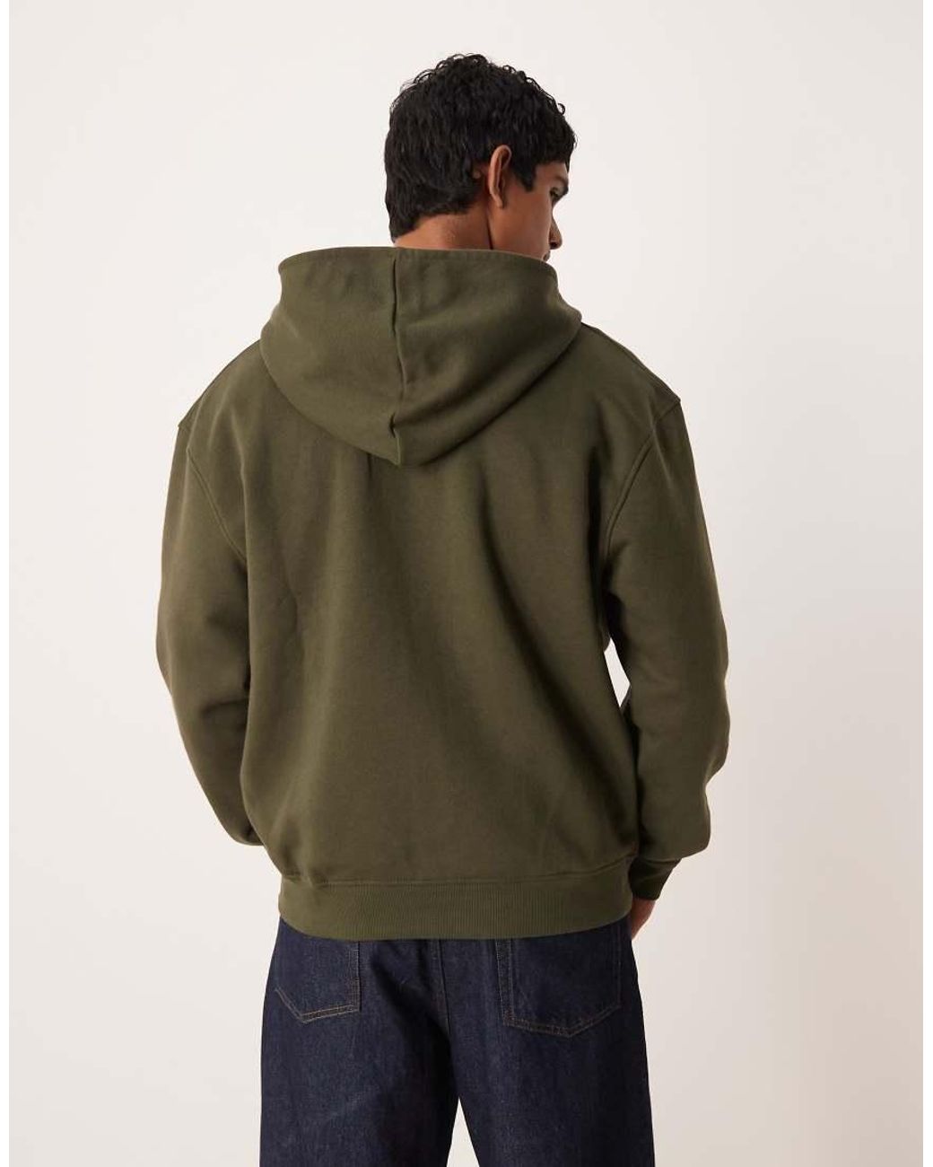 ASOS Green Essentials Relaxed Fit Zip Through Hoodie for men