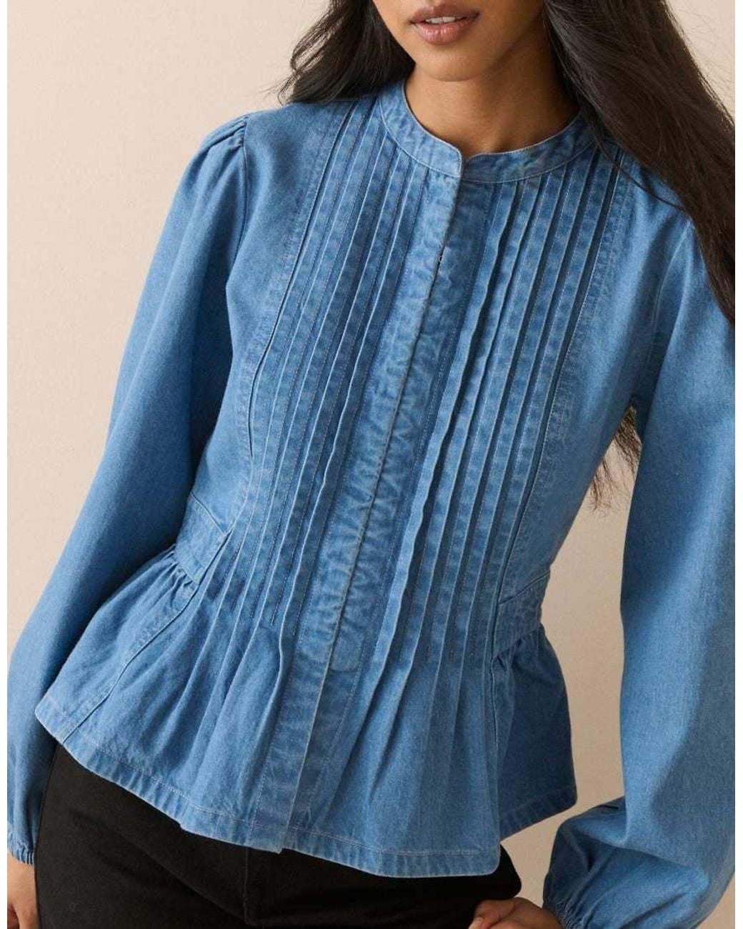 Nobody's Child Blue Pintuck Denim Blouse