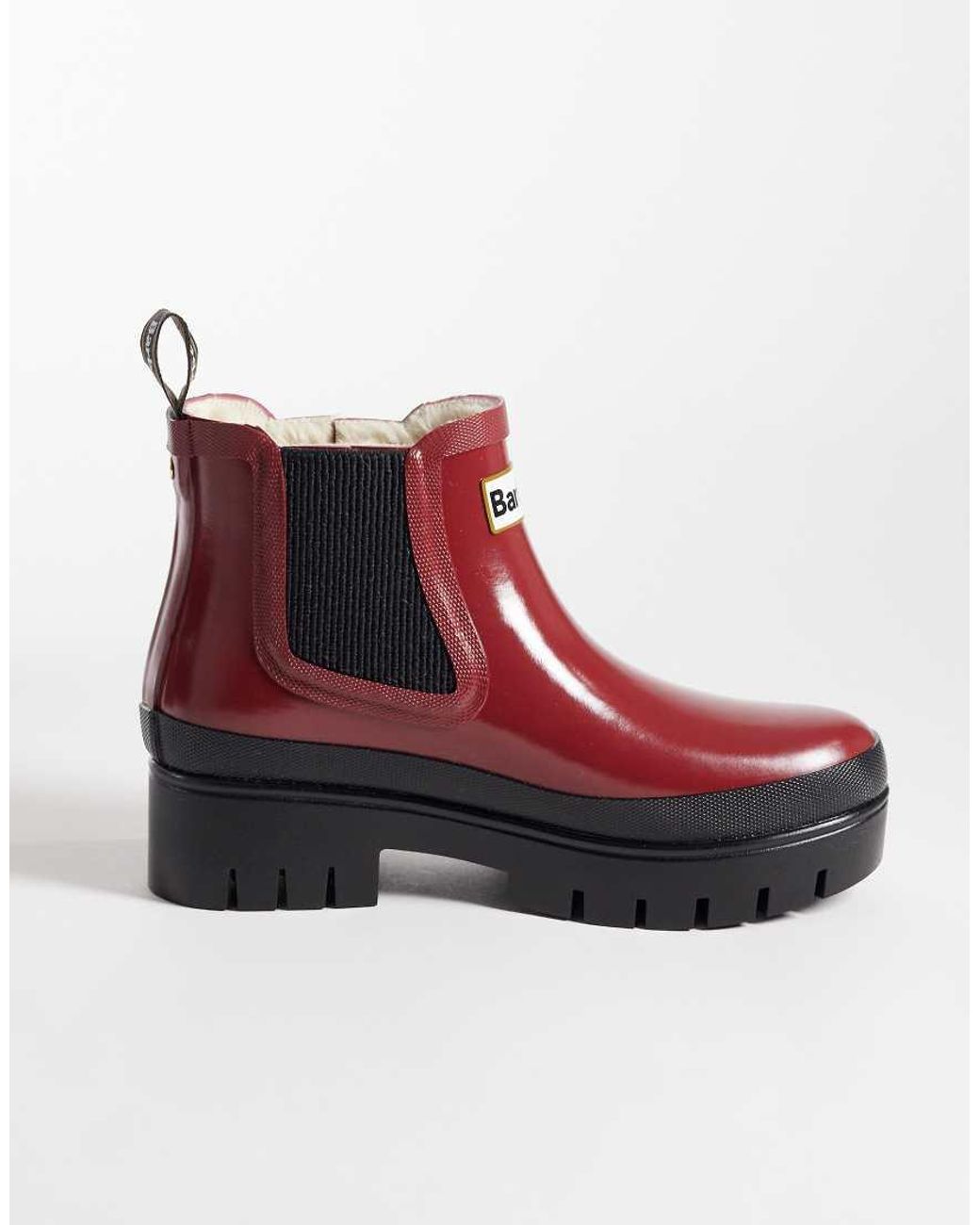 Barbour Red Halton Faux Fur Patent Welly Boots