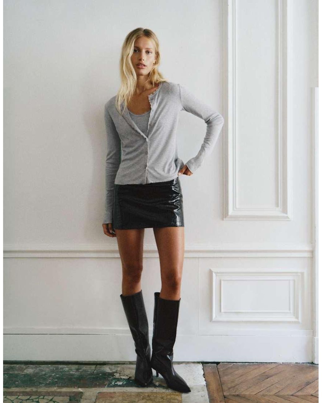 Pull&Bear Gray Double Lace Top