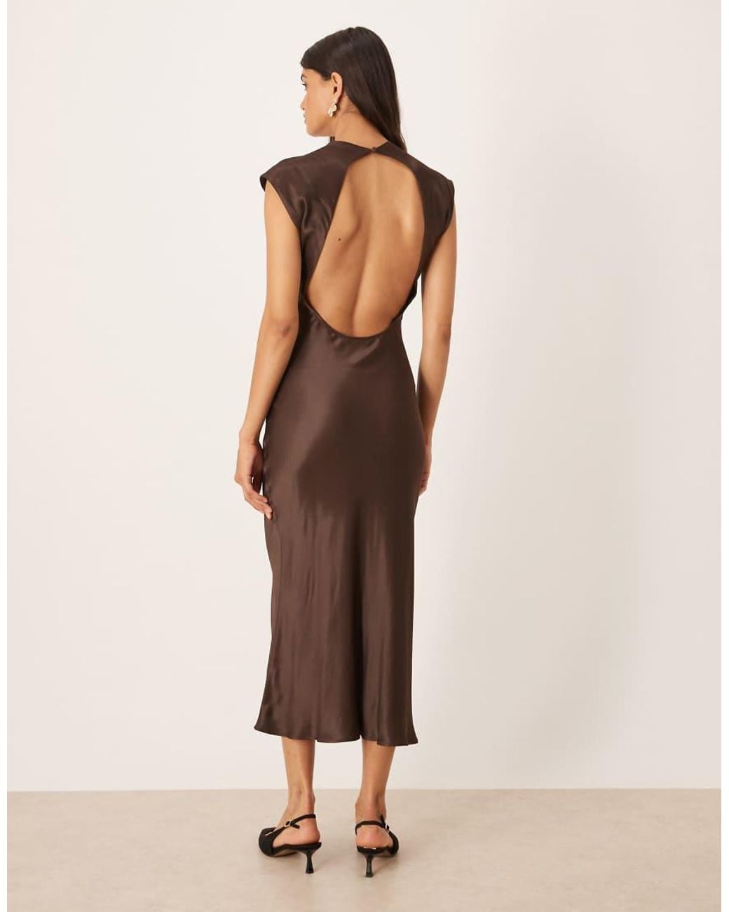 ASOS Natural Satin Cap Sleeve Open Back Maxi Dress