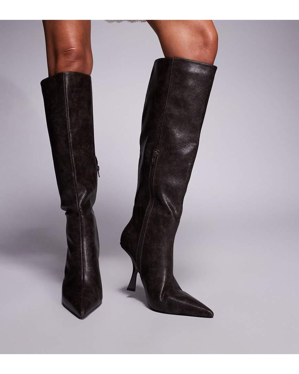 Public Desire Black Third Date High Heeled Knee Boots