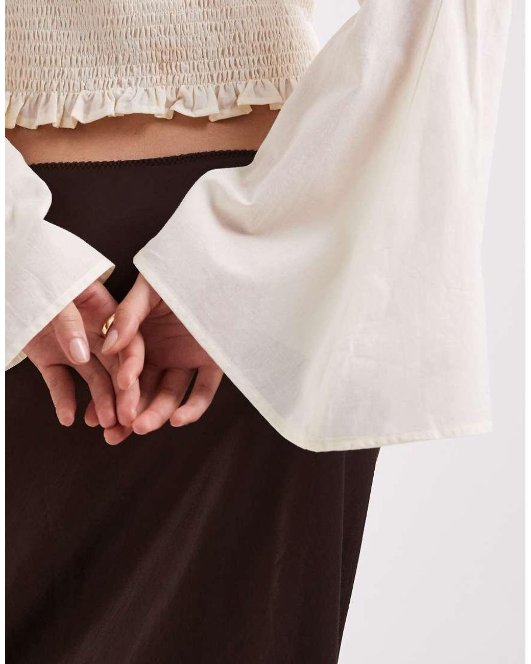 ASOS Natural Shirred Long Sleeve Blouse