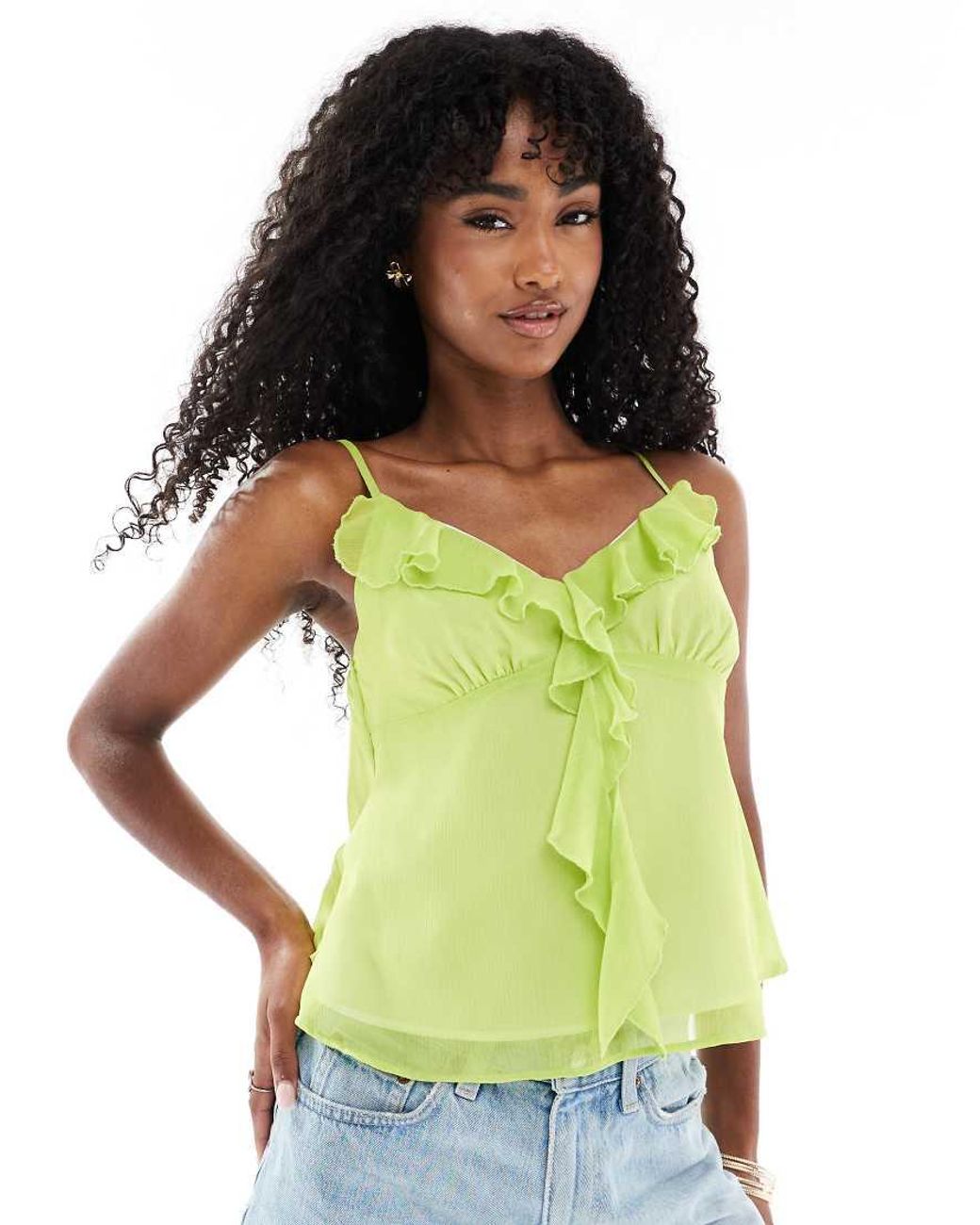 Miss Selfridge Green Chiffon Ruffle Cami Top