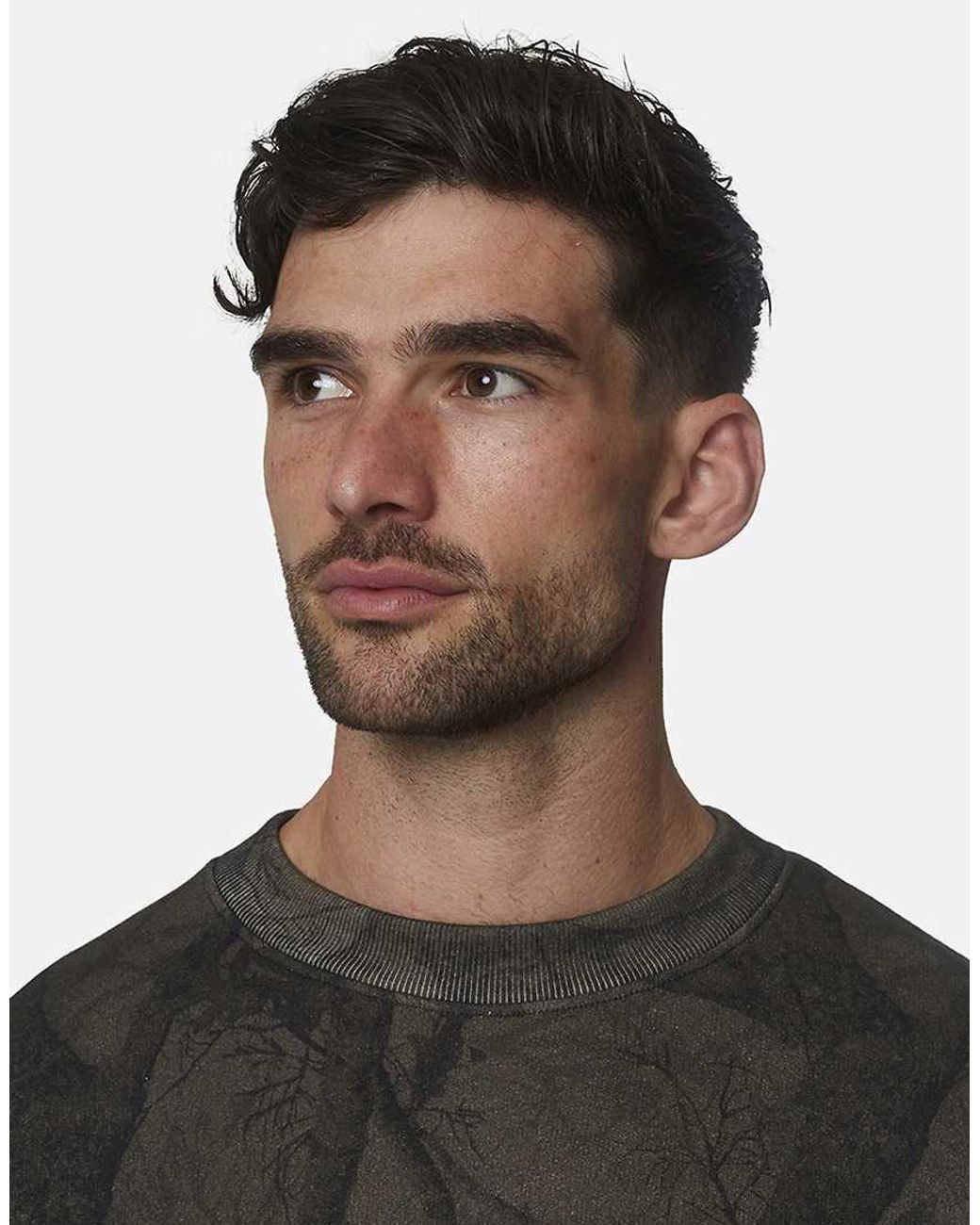 Good For Nothing Black Oversized Cotton Fleece Camo Crewneck Sweatshirt for men