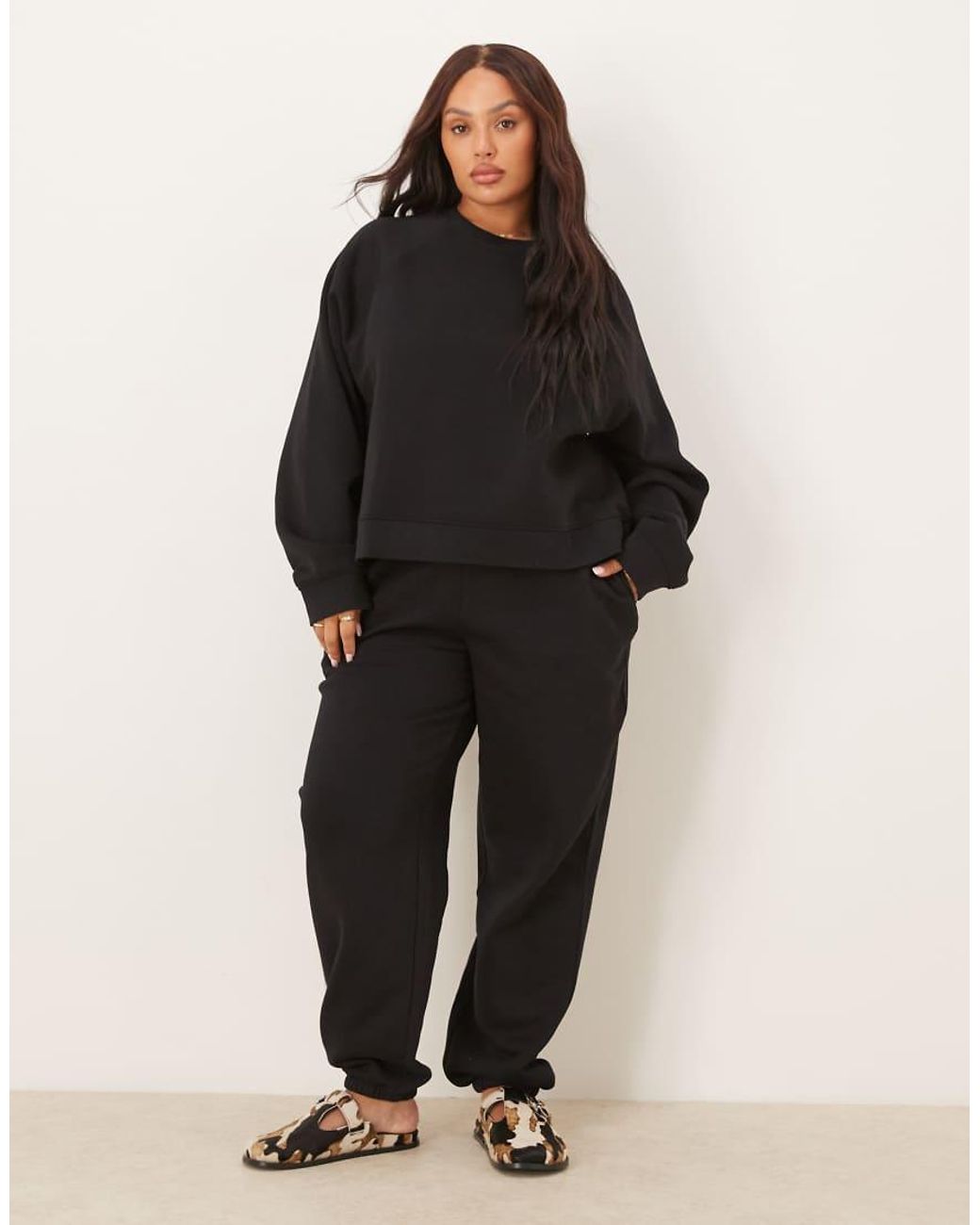 ASOS Black Asos Design Curve Ultimate Cuffed Brushback Trackies