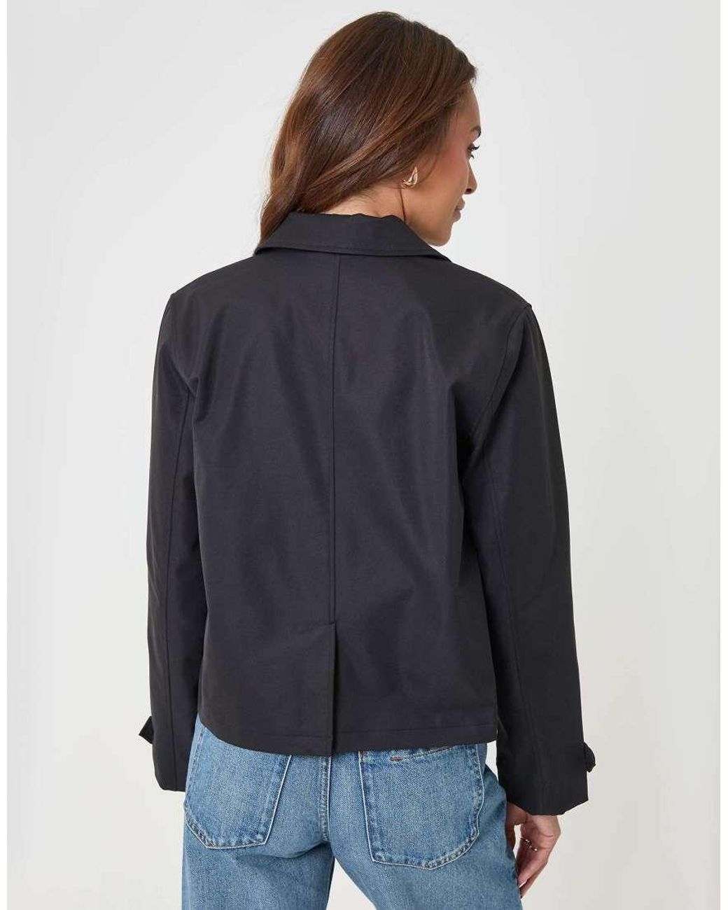 Threadbare Blue Scarf Detail Cropped Trench Coat