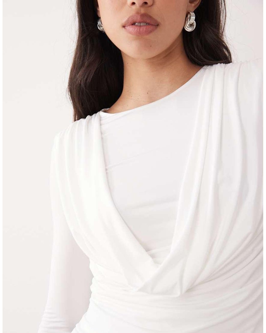 ASOS White Cowl Neck Long Sleeve Top