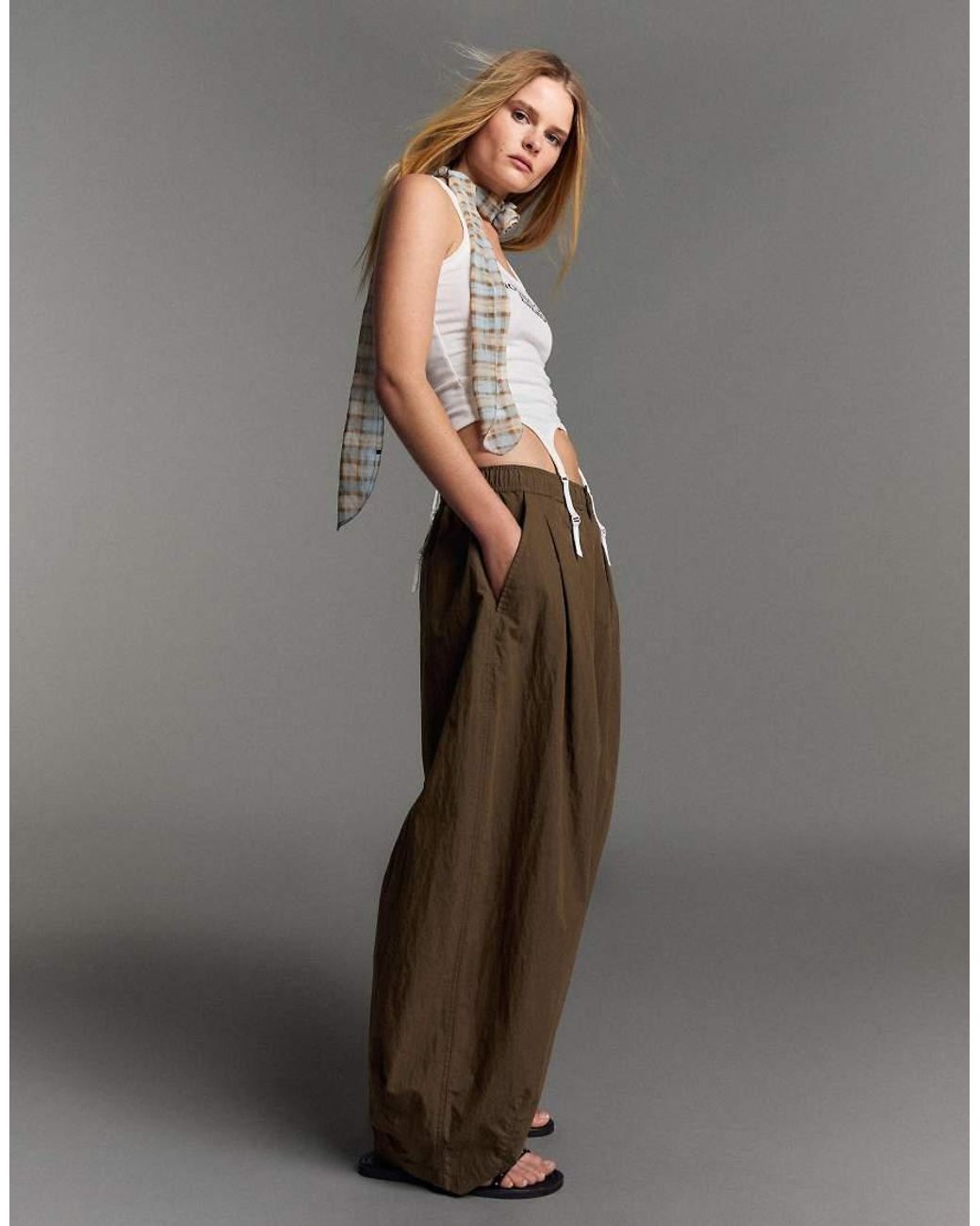 Bershka Gray Technical Cropped Volume Trousers