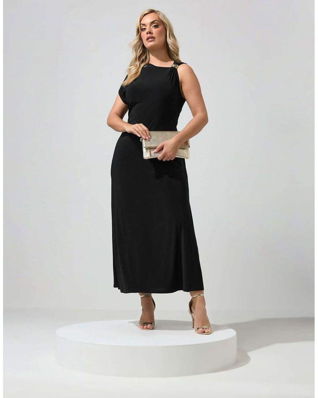 Yours Clothing Black Metal Buckle Detail Maxi Dress