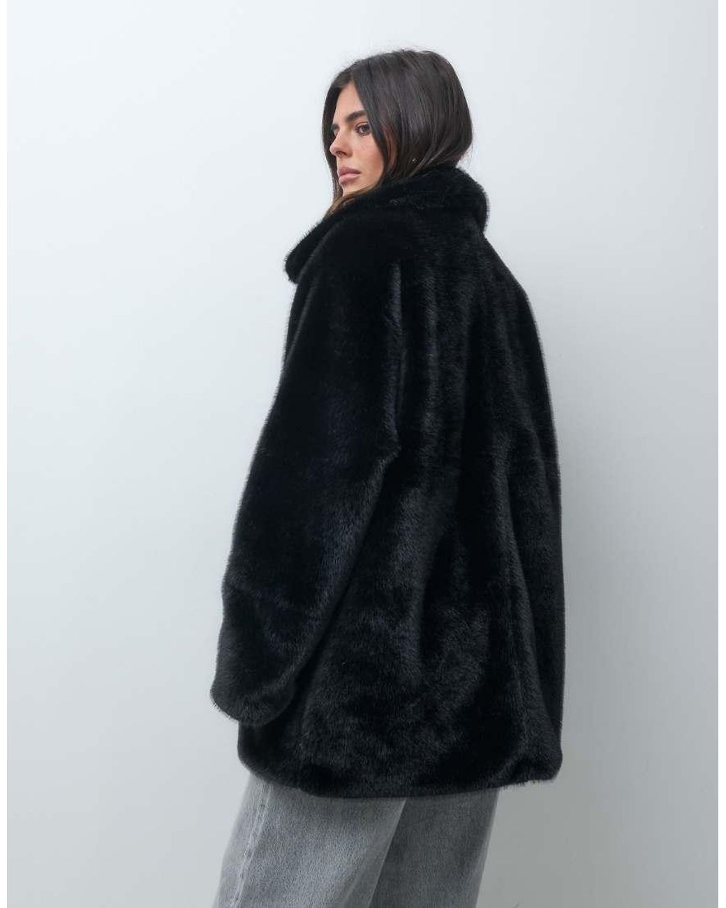 ASOS Blue Collared Faux Fur Midi Car Coat