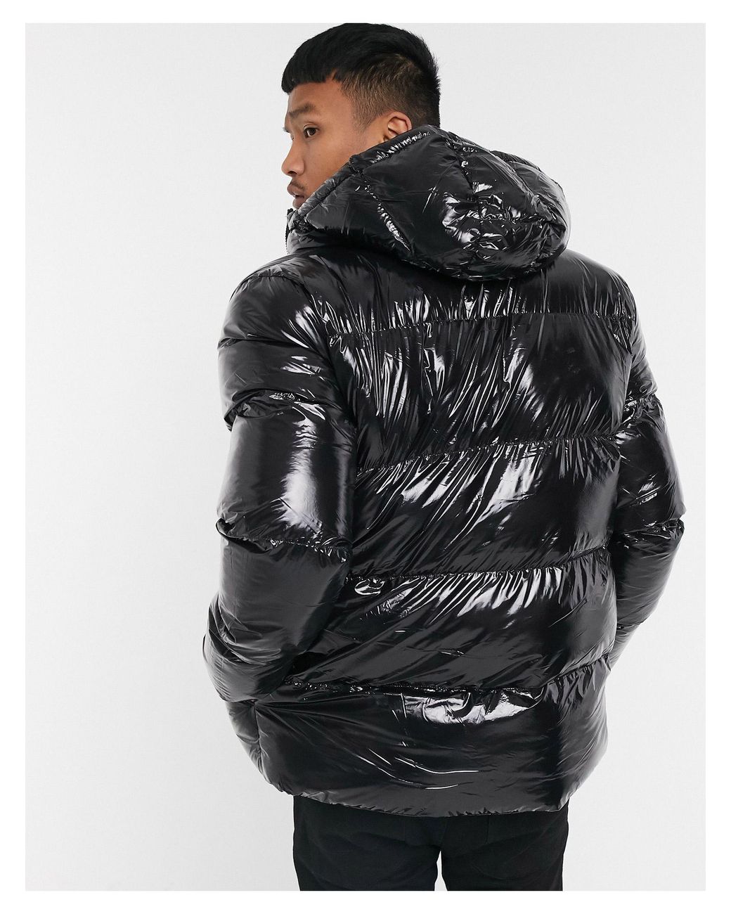 SIKSILK Wet Look Puffer Jacket in Black for Men | Lyst