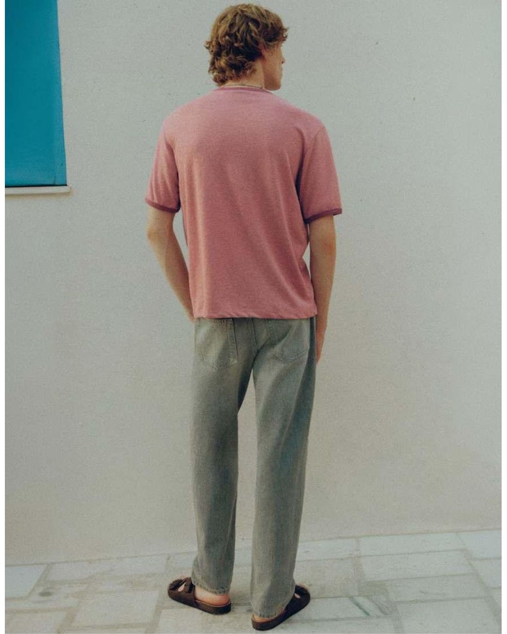 Pull&Bear Gray Contrast Ribbed T-shirt for men