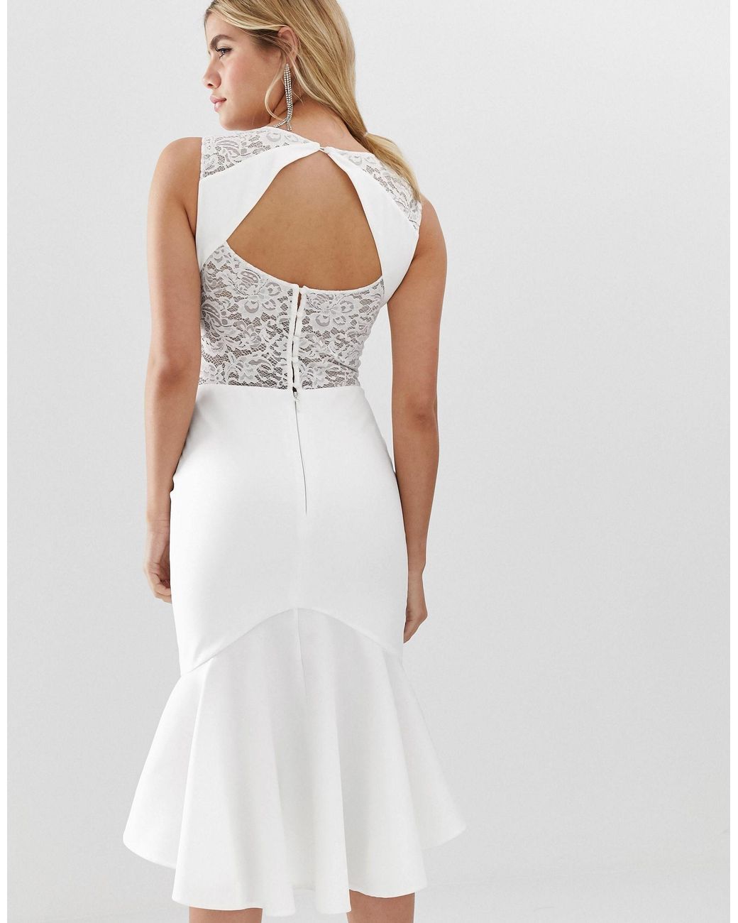 white lace dip hem dress