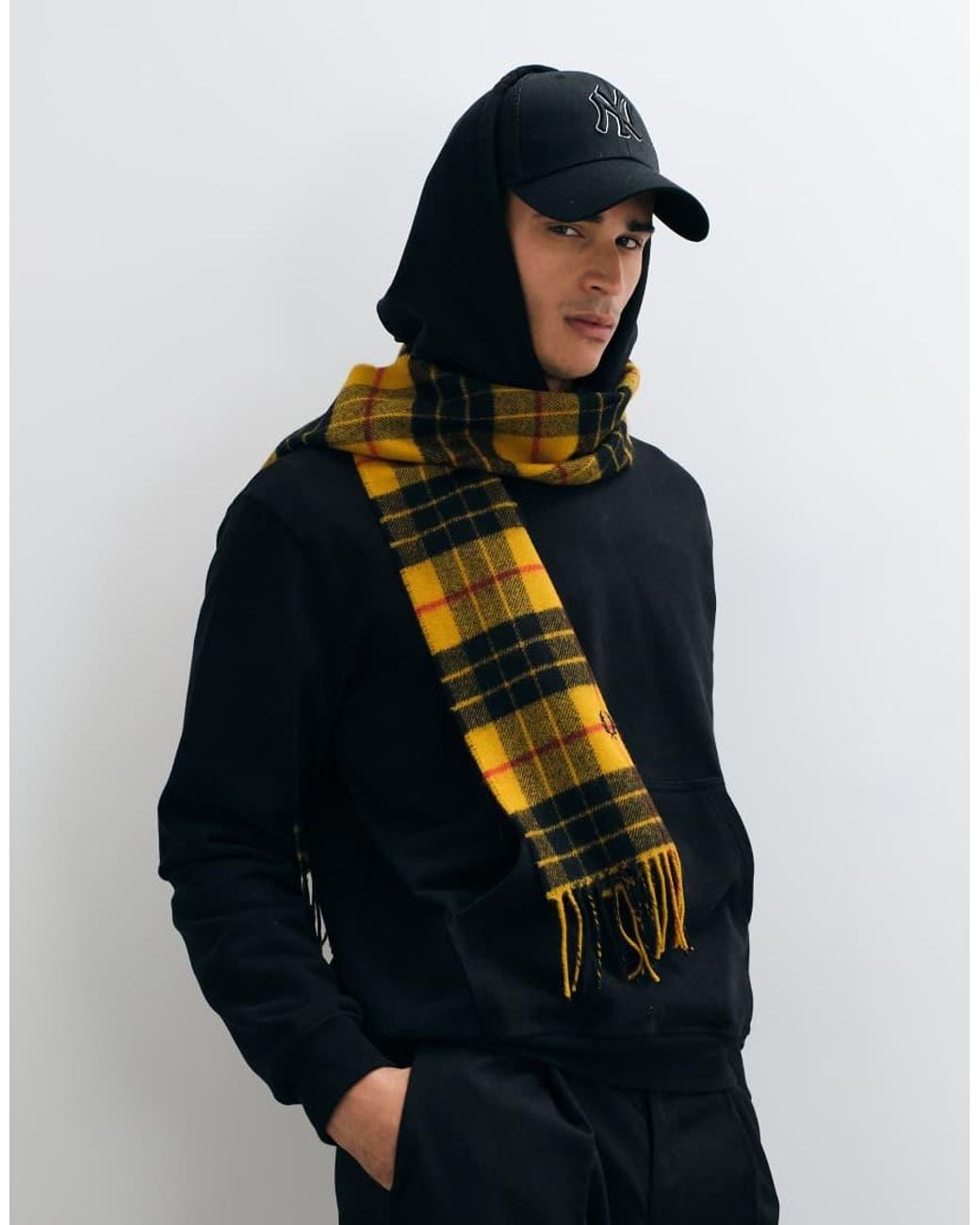 Fred Perry Blue Lambswool Tartan Scarf for men