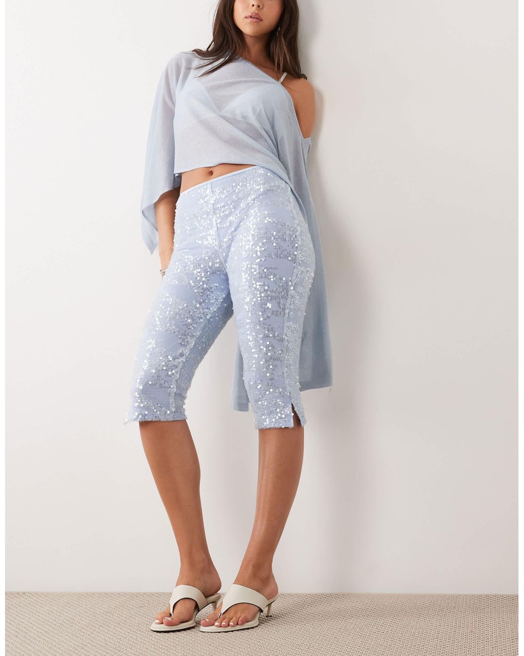 ASOS Blue Sequin Capri Pants