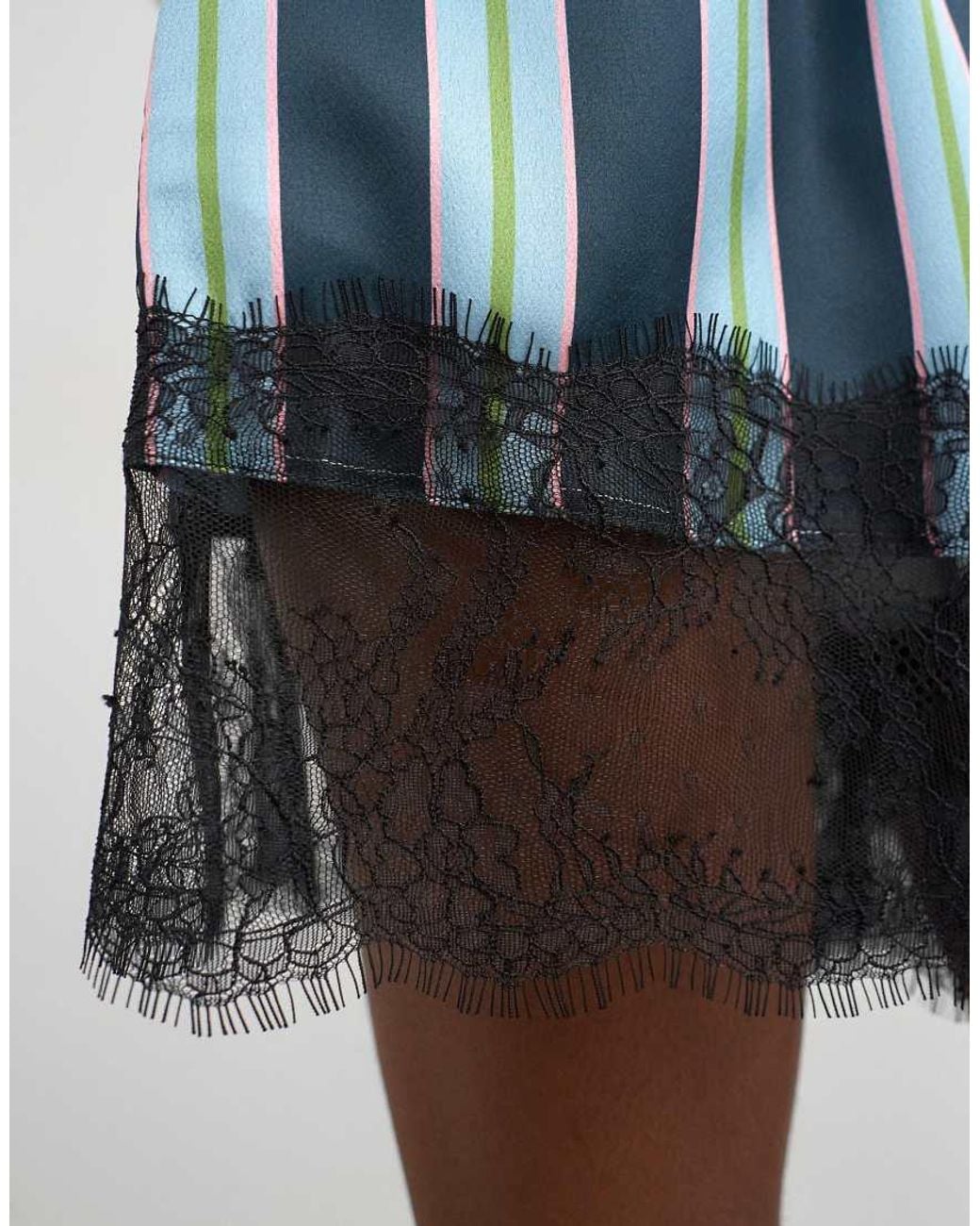 TOPSHOP Blue Nylon Stripe Lace Boxer Short