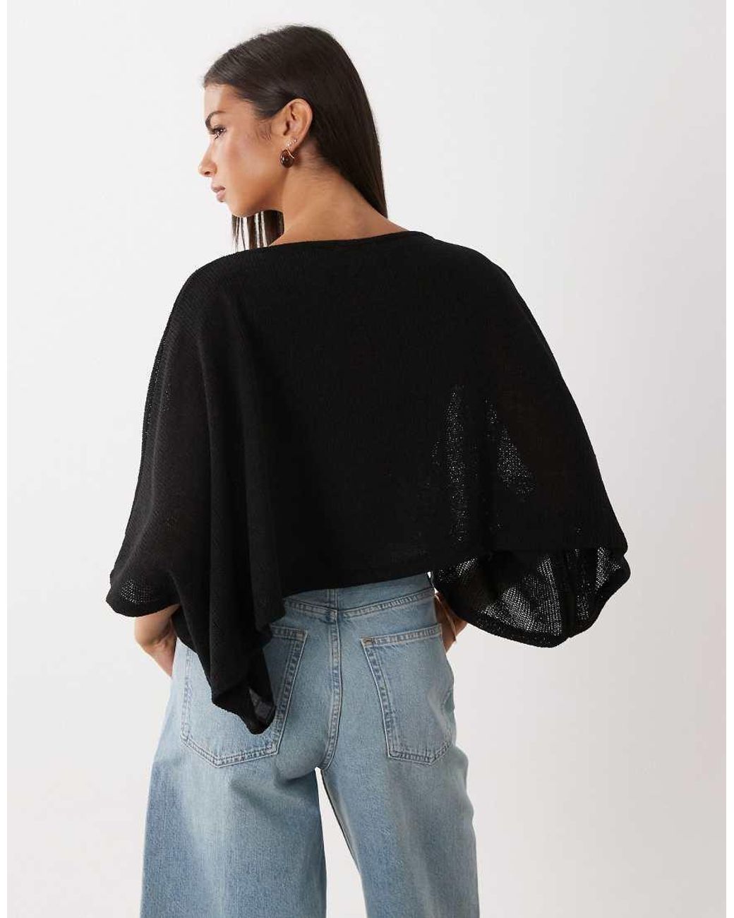 ASOS Black Textured Knit Cape Sleeve Top