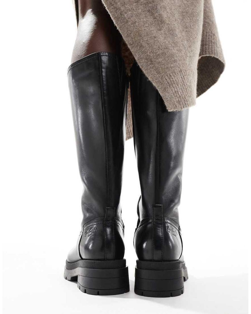 OFF THE HOOK Black Bond Leather Knee High Biker Boots