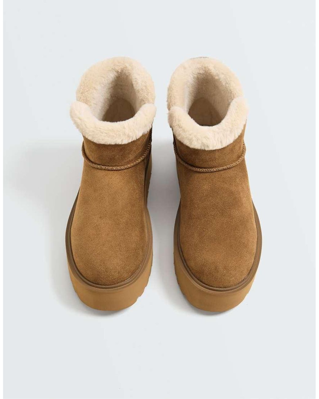 Oysho Brown Eather Platform Boots