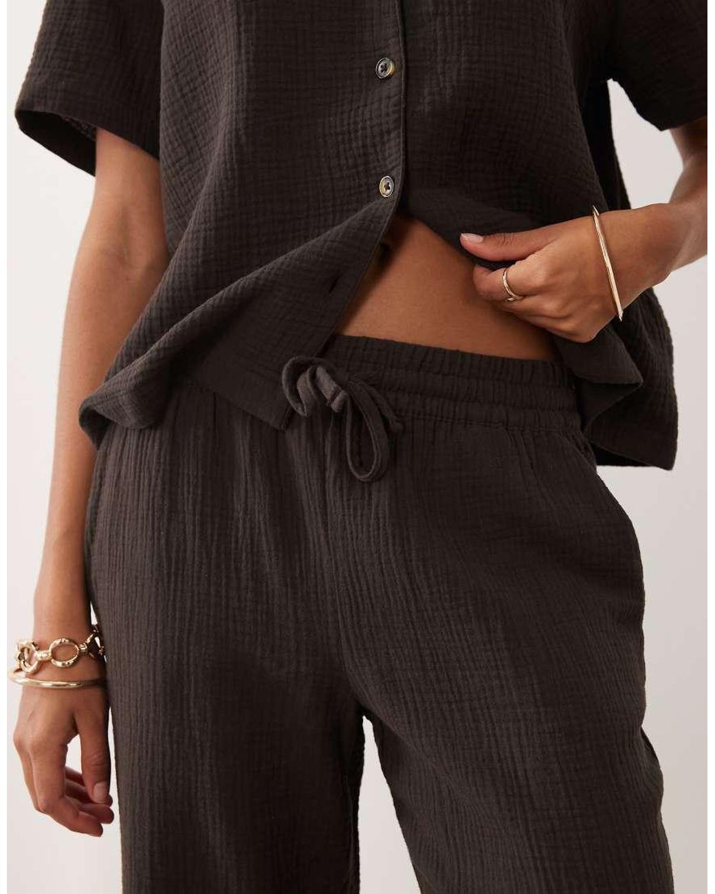 Jdy Brown Wide Leg Cheesecloth Trousers Co-Ord