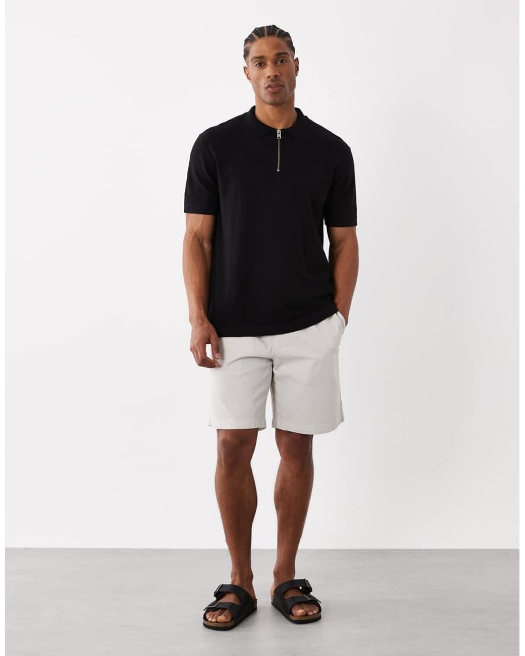 Jack & Jones Black Knitted Zip Polo for men