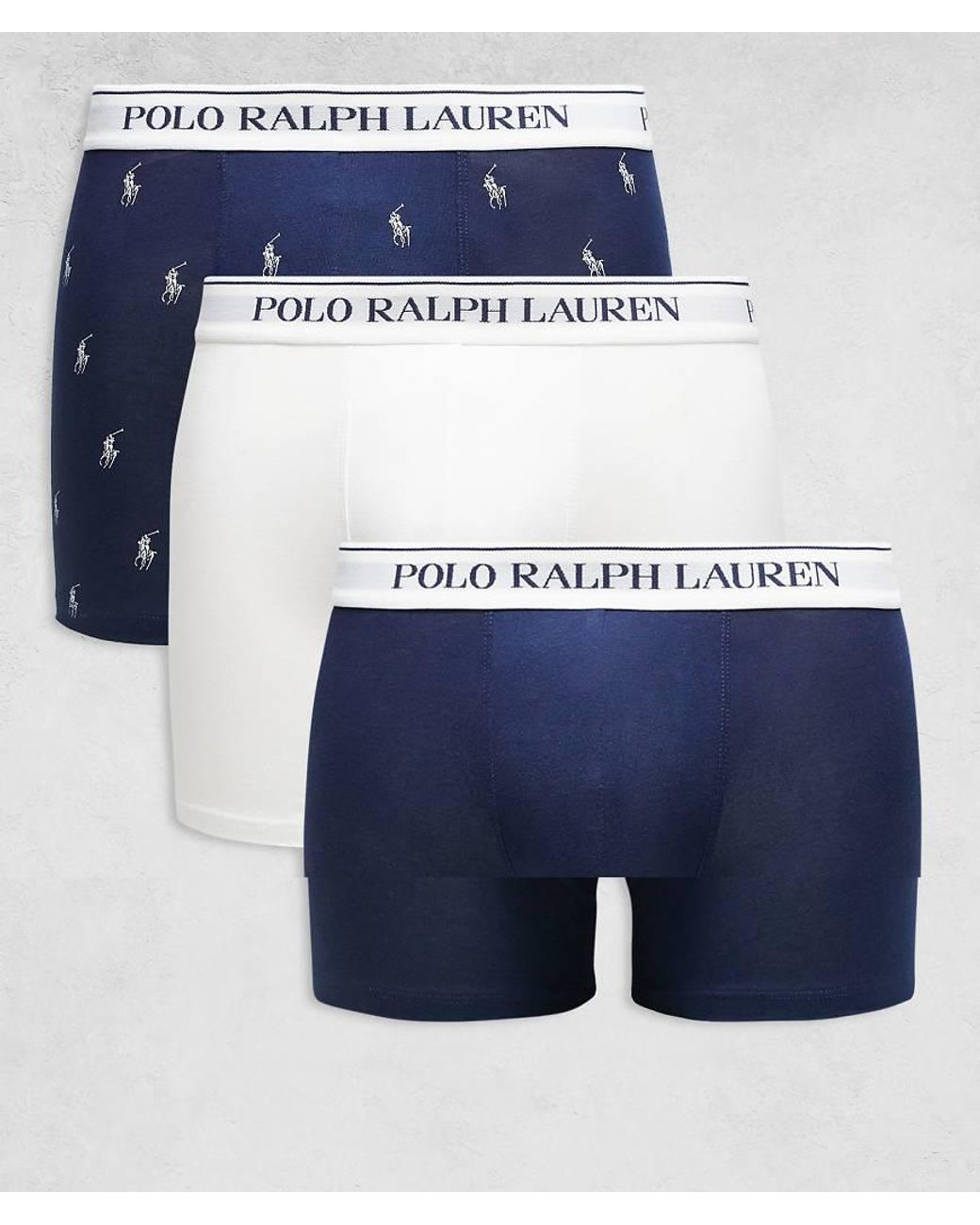 Polo Ralph Lauren Blue 3 Pack Logo Waistband Long Trunks for men
