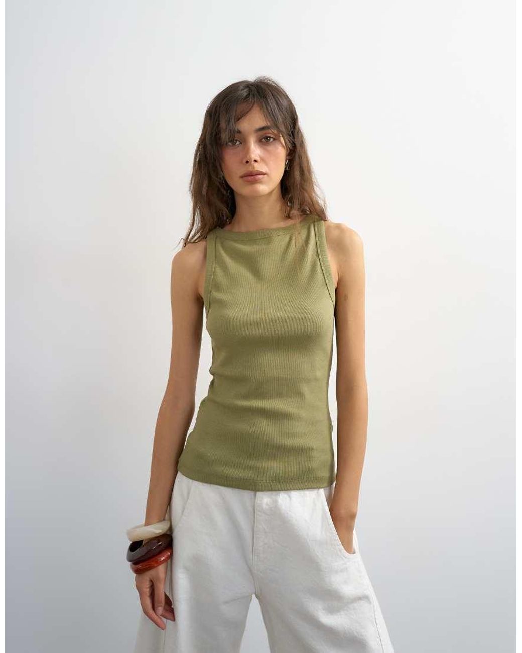 TOPSHOP Green Slash Neck Racer Vest