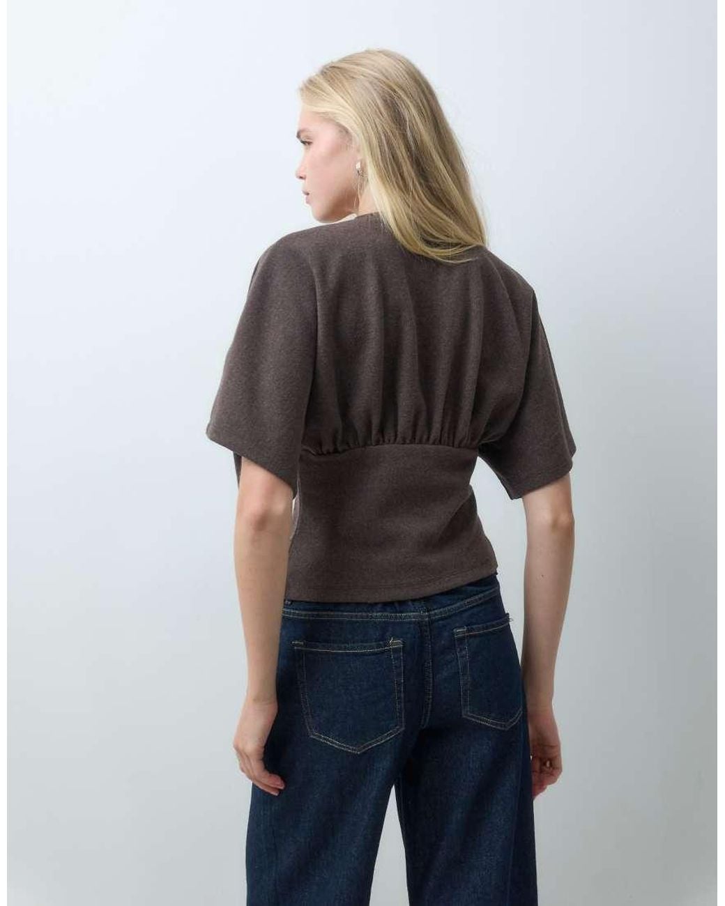 ASOS Gray Supersoft Plunge Neck Batwing Top