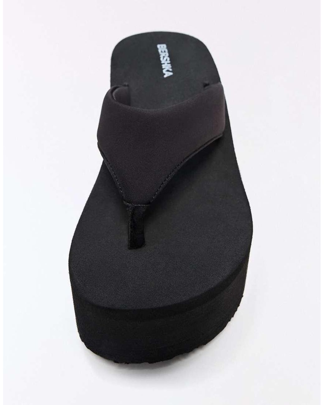 Bershka Green Thong Heeled Platform Sandals