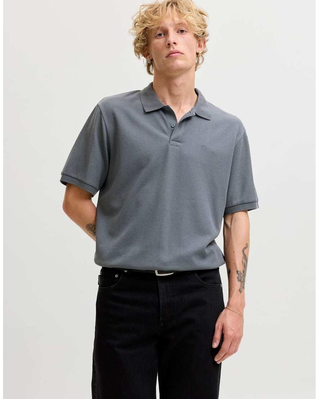 Jack & Jones Blue Austin Jersey Standard Fit Short Sleeve Stretch Embroidered Polo Shirt for men