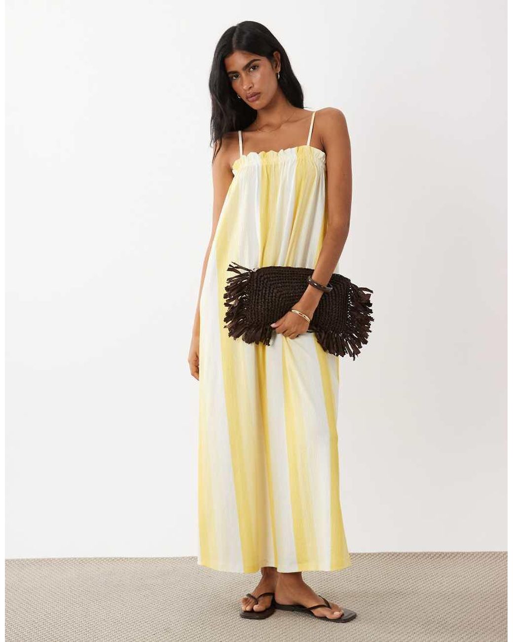 ASOS Multicolor Textured Shirred Detail Midaxi Dress