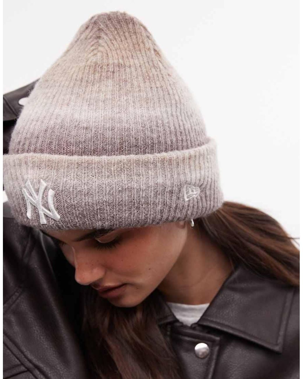 KTZ Brown Ny Yankees Logo Womens Ombre Knit Cuff Beanie