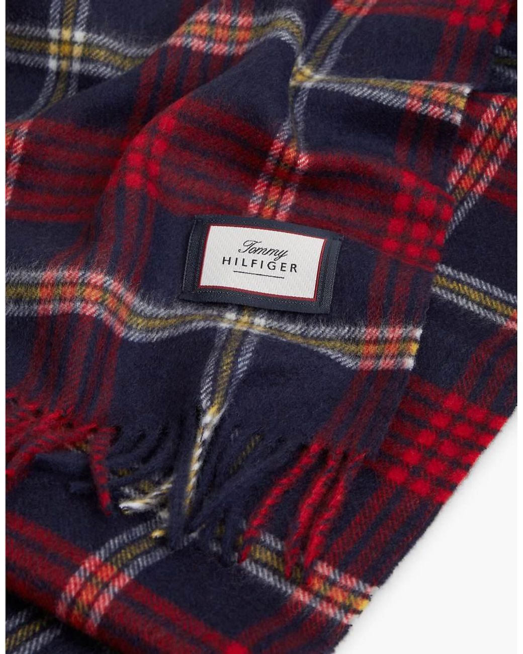 Tommy Hilfiger Red Pure Wool Jacquard Check Scarf for men