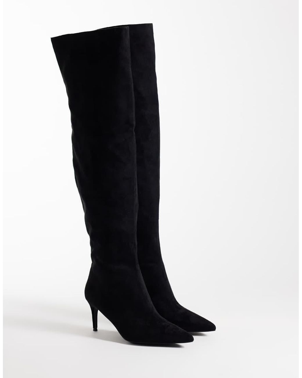 Public Desire Black Ellen Pointed Toe Heeled Knee Boots