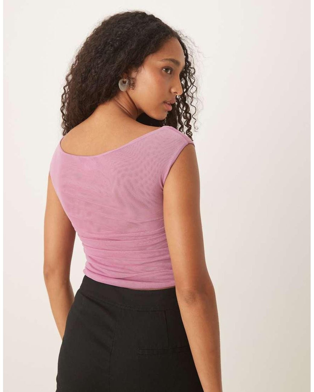 Cotton On Pink Gathered Mesh Off Shoulder Top