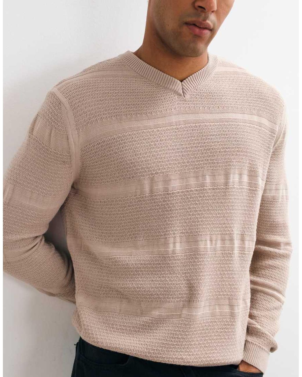 ASOS Natural Oversized Knitted V-neck Jumper for men