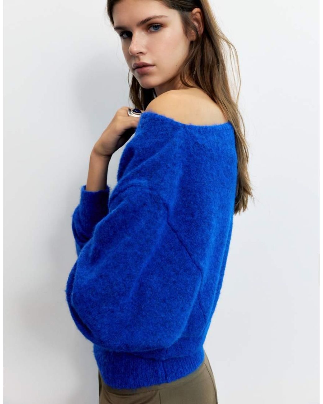 Pull&Bear Blue Regular Fit Boat Neck Jumper