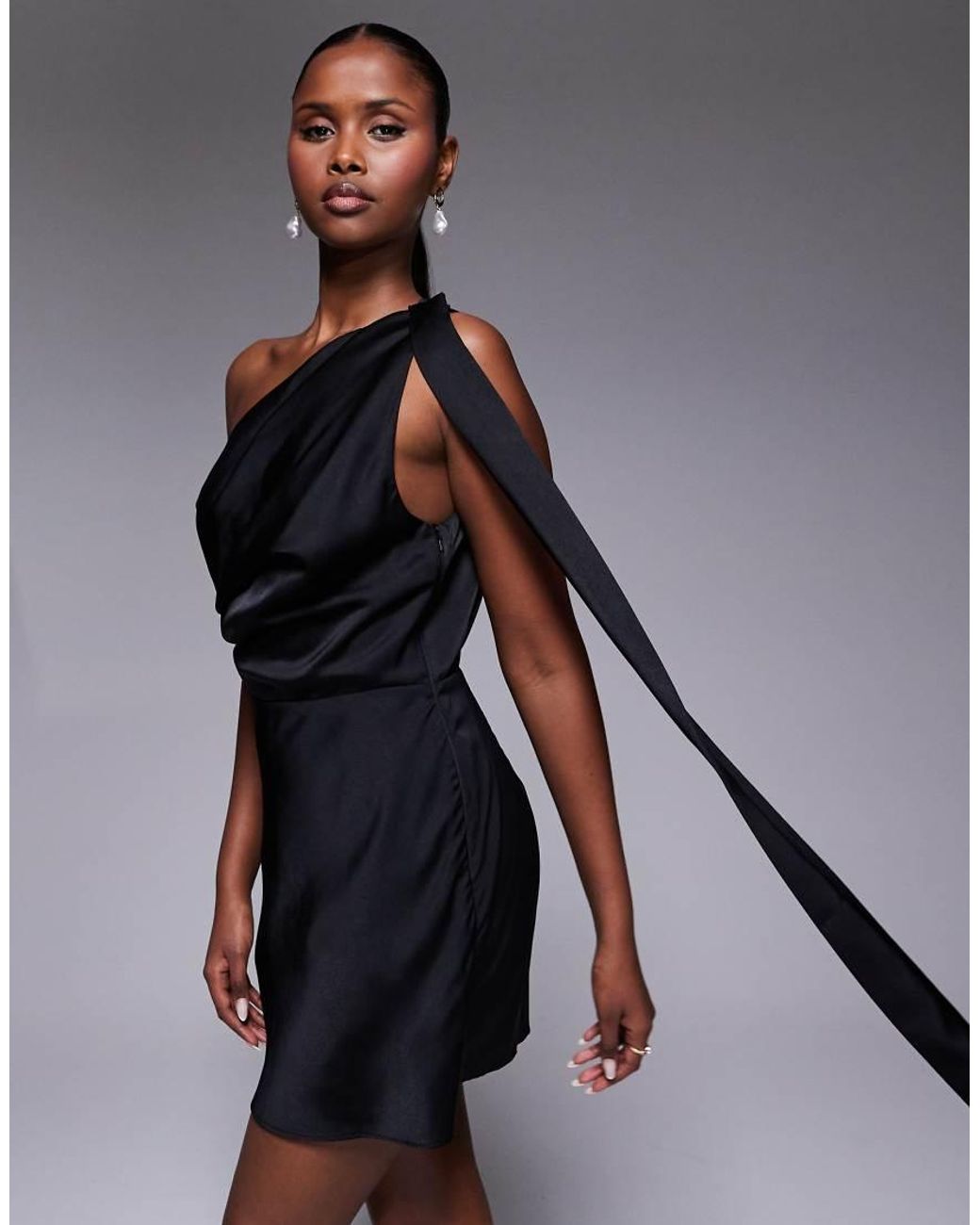 ASOS Blue Satin Scarf Detail Fallen Shoulder Playsuit
