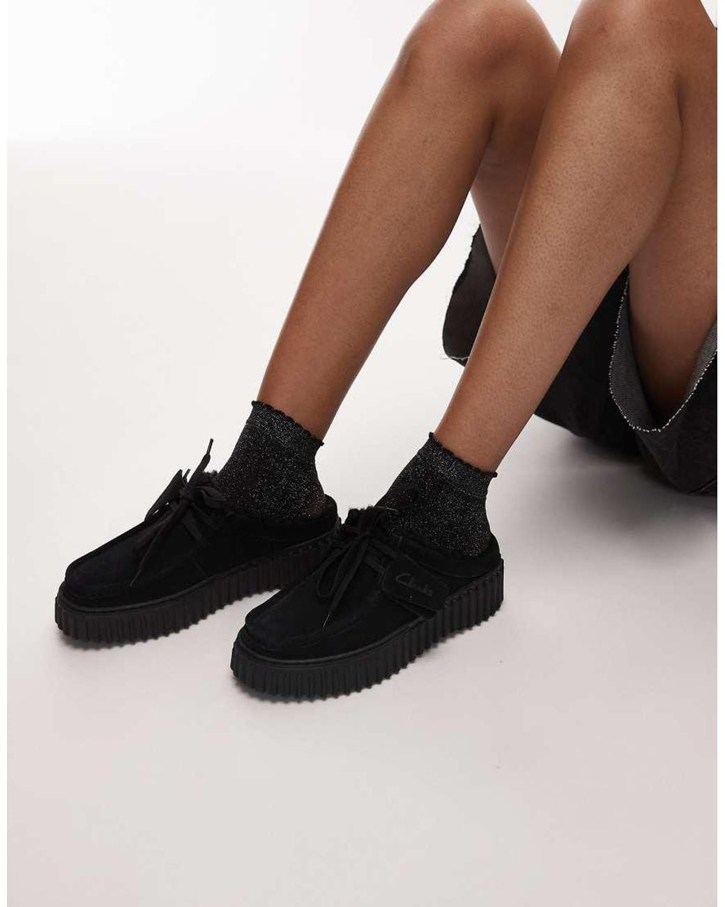 Clarks Black Torhill Borg Lined Mules