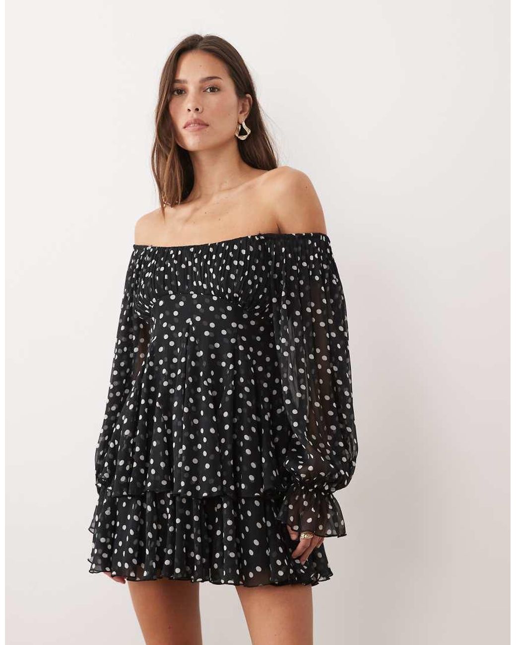 ASOS Black Double Layer Off Shoulder Godet Mini Dress