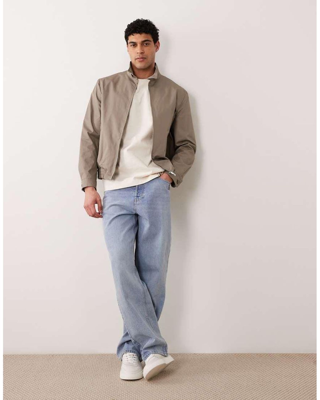 Mango Natural 100% Cotton Zip Up Harrington Jacket for men