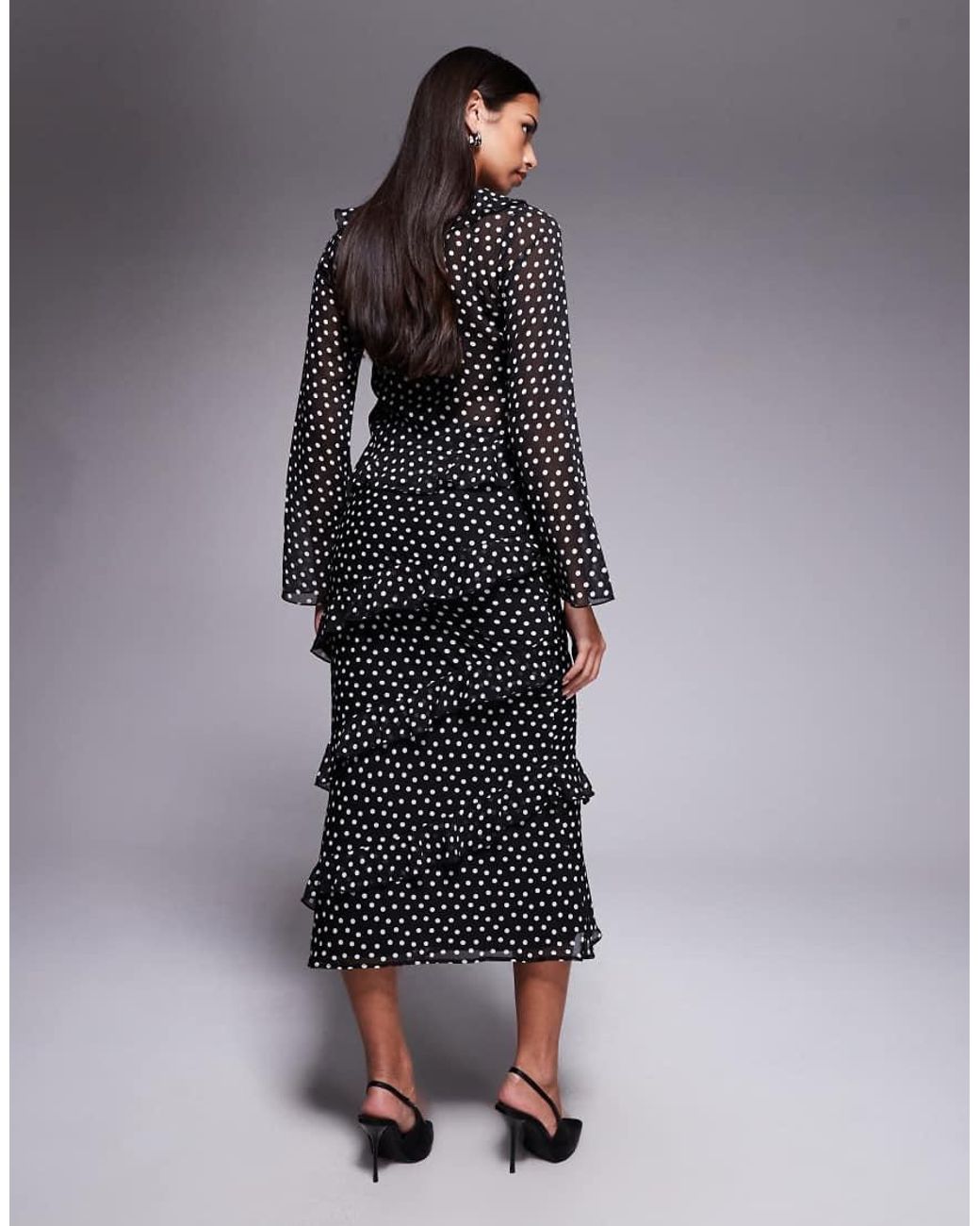 New Look Blue Co-ord Polka Dot Ruffle Chiffon Midi Skirt