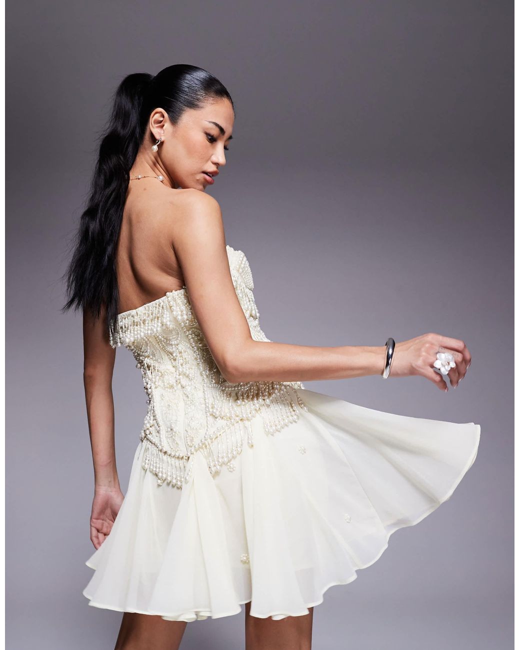 ASOS Corset Bandeau Mini Dress With Pearl Beading in White