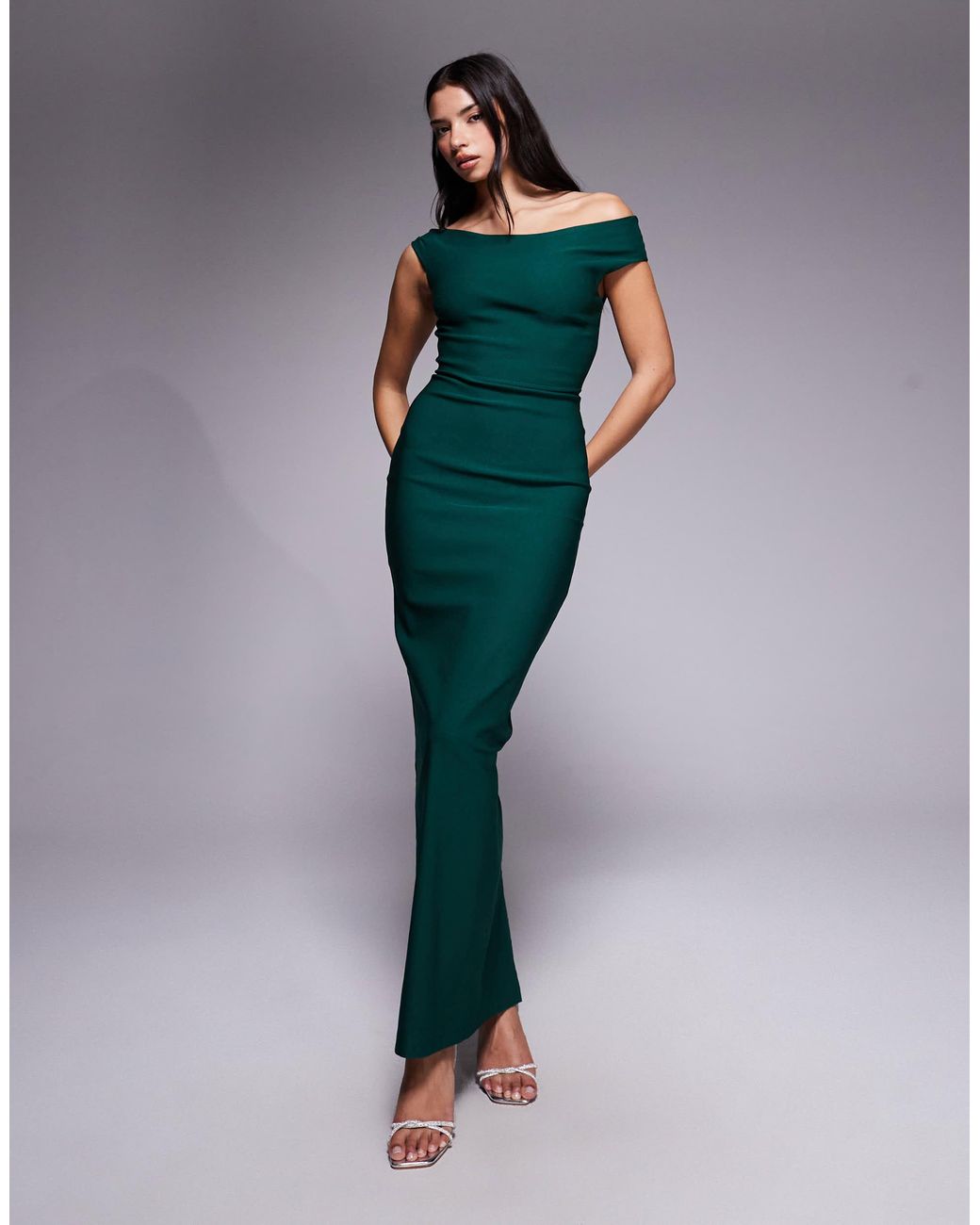 Vesper Bengaline Off Shoulder Maxi Dress in Green | Lyst Vesper Bengaline Off Shoulder Maxi Dress in Green | Lyst