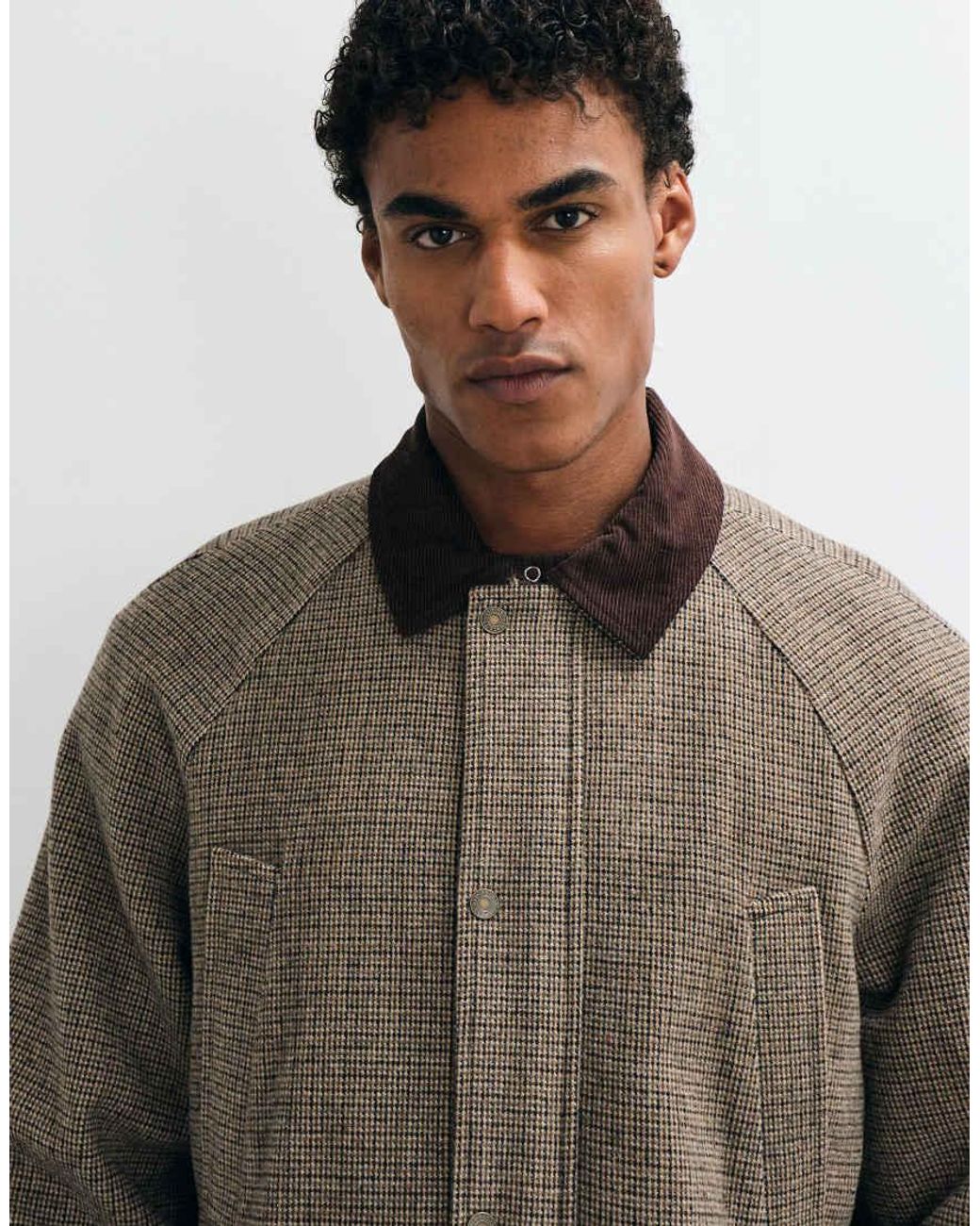 Jack & Jones Brown Double Pocket Barn Jacket With Corduroy Collar for men