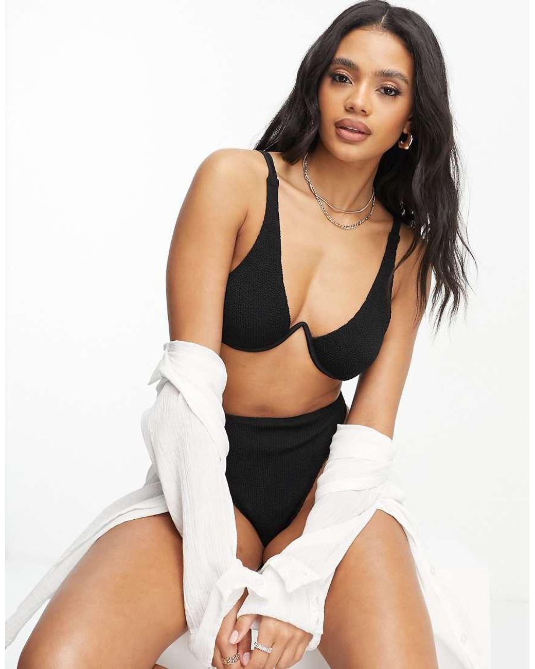 ASOS Black Amy Mix And Match Crinkle Monowire Bikini Top